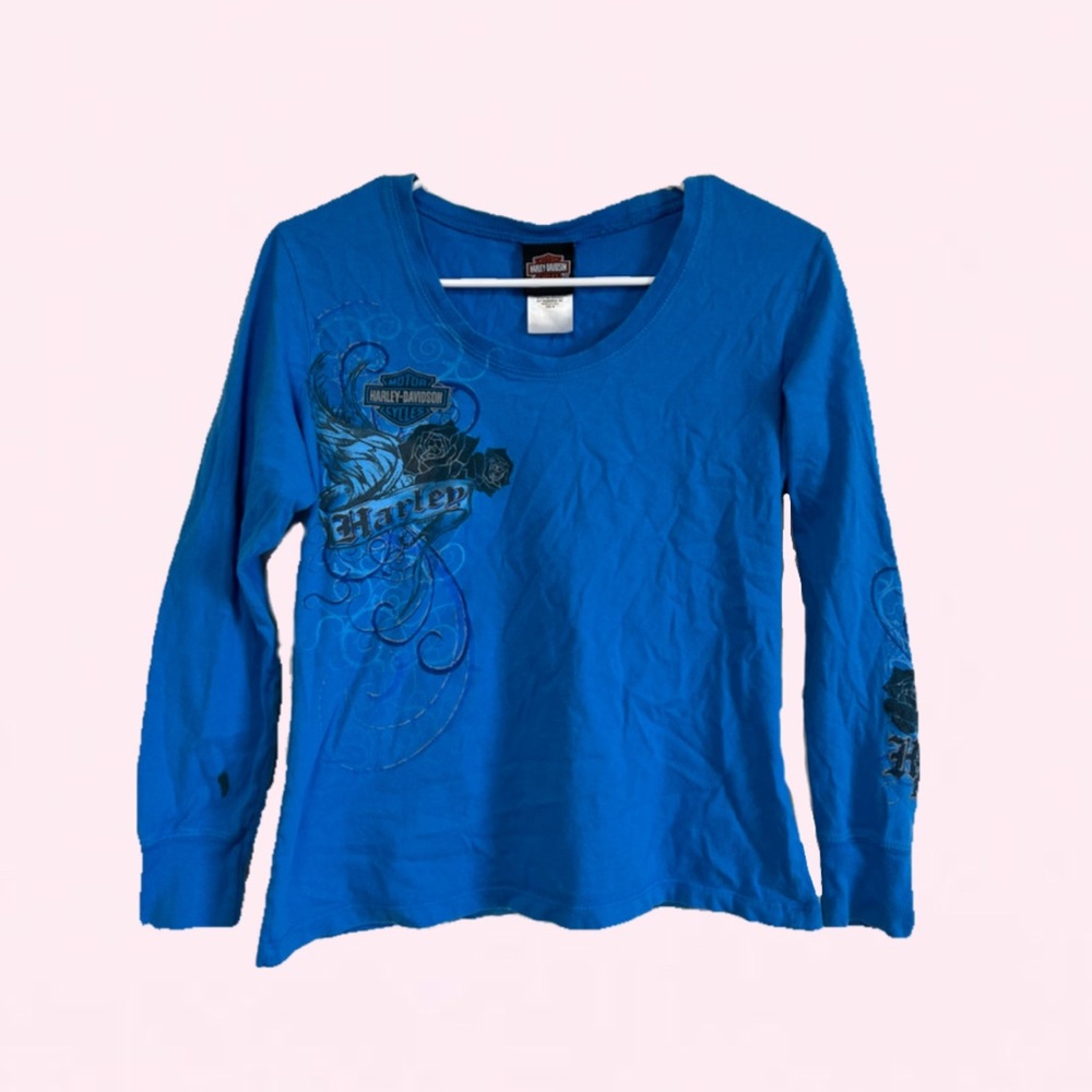 Y2K Harley Davidson blue longsleeve top
